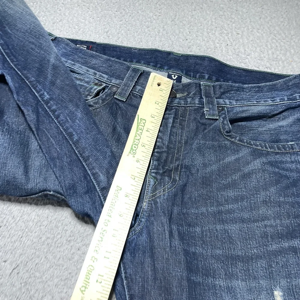 True Religion Geno Relaxed Slim Jeans Mens 34 Blue Wash Distress Denim Fit 36x35